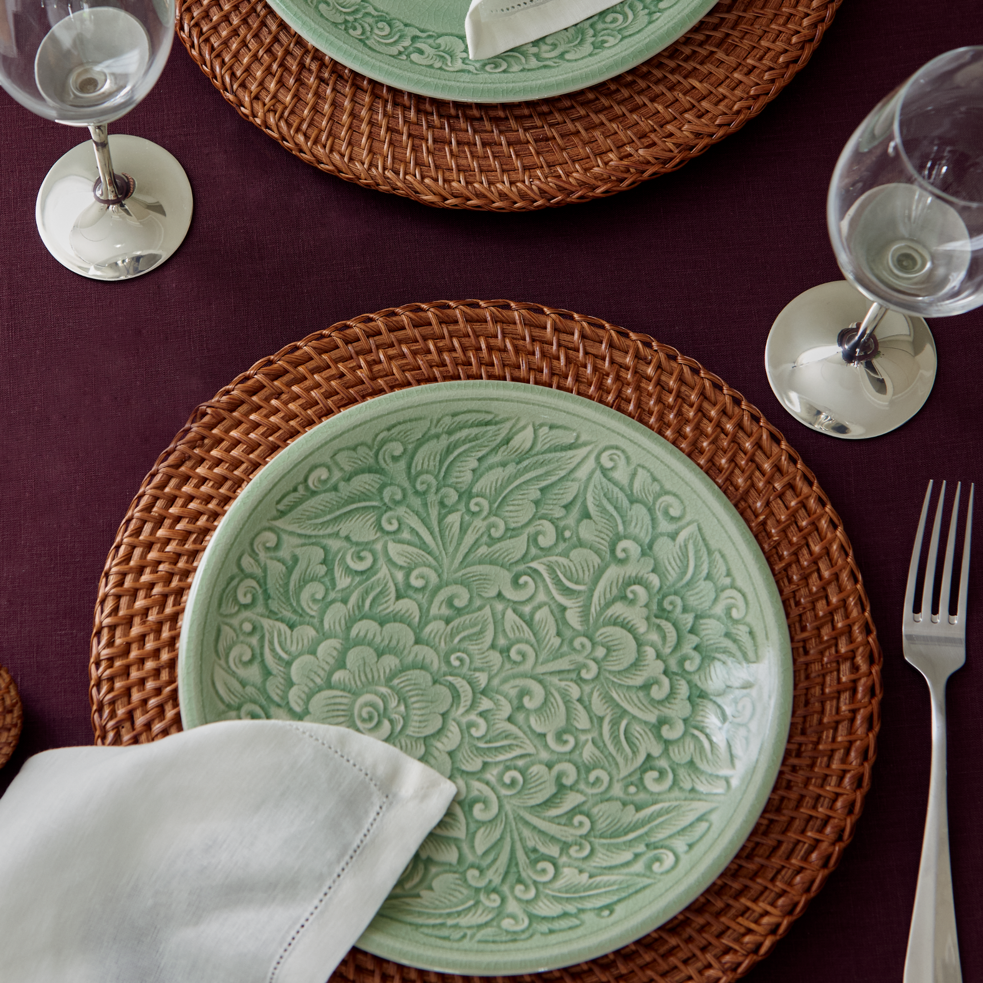 Celadon Plate Carved Pudtan - Baan Celadon