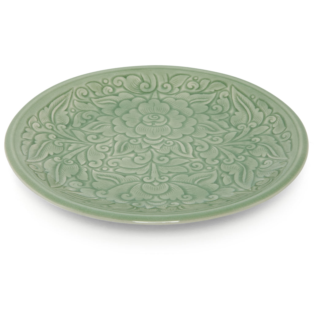 Celadon Plate Large Carved Pudtan - Baan Celadon