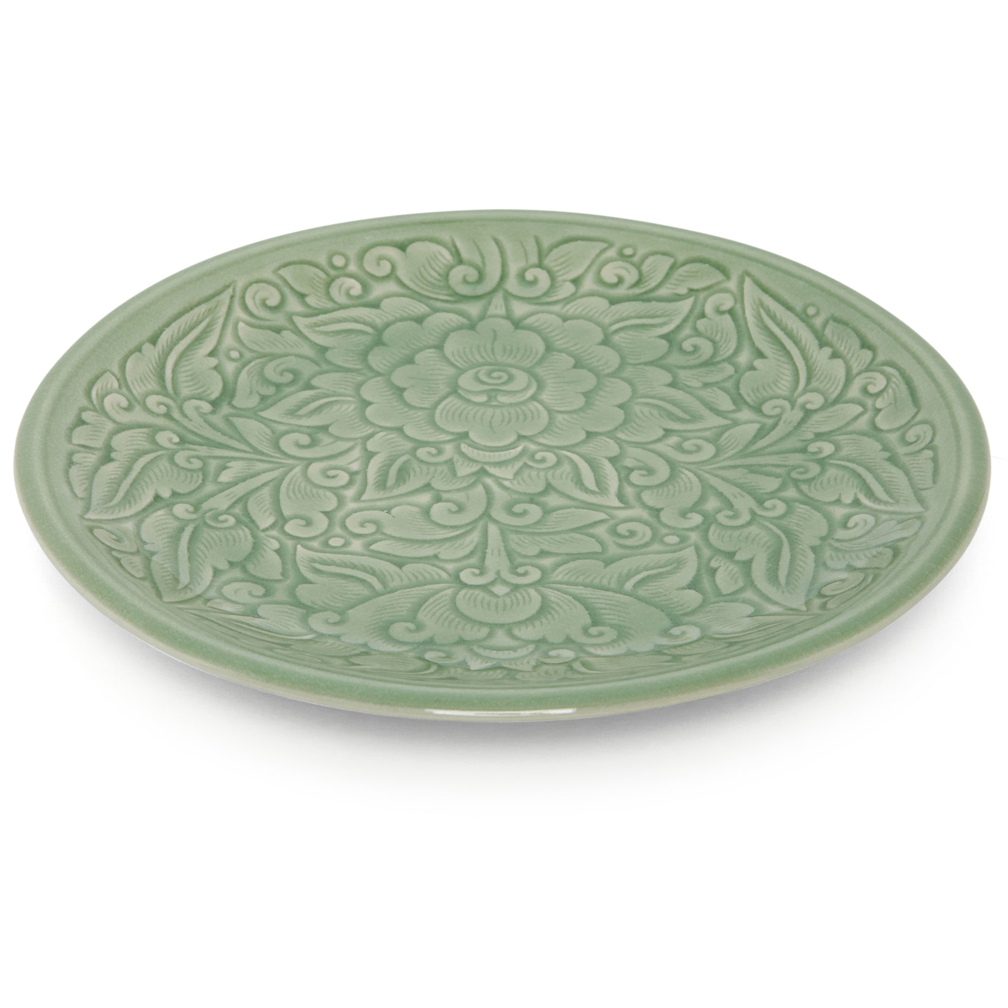 Celadon Plate Large Carved Pudtan - Baan Celadon