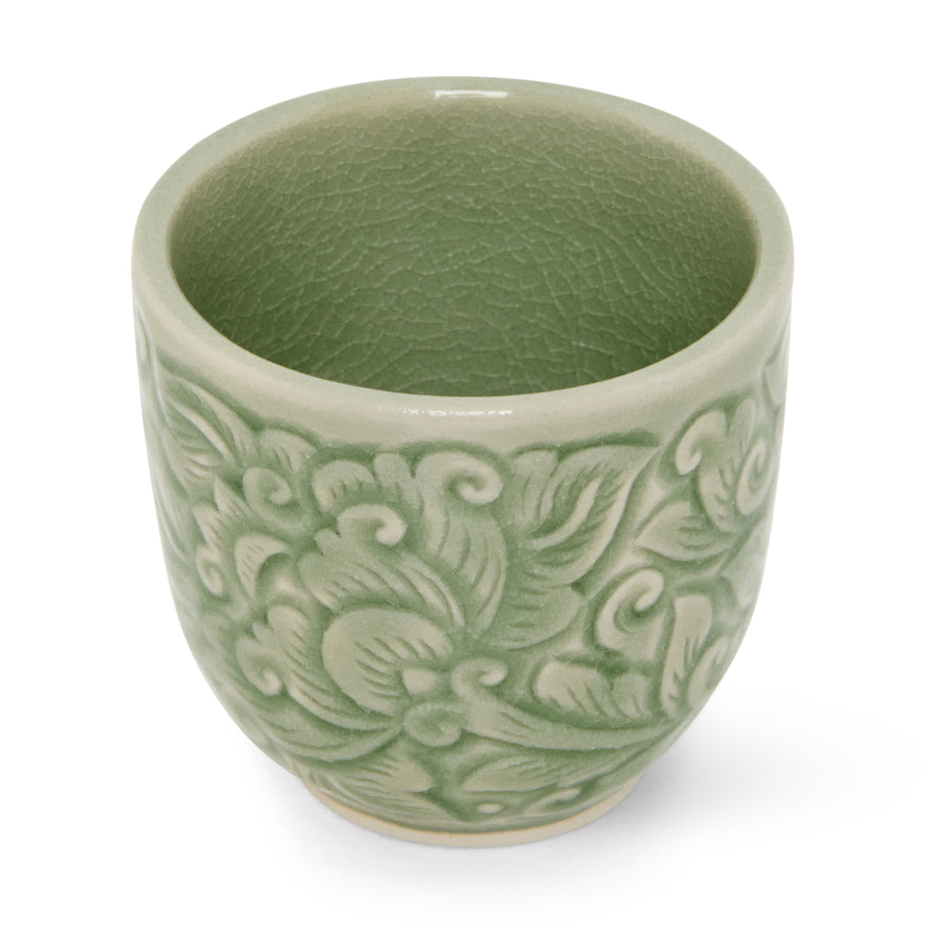 Celadon Cup Small Carved Pudtan - Baan Celadon