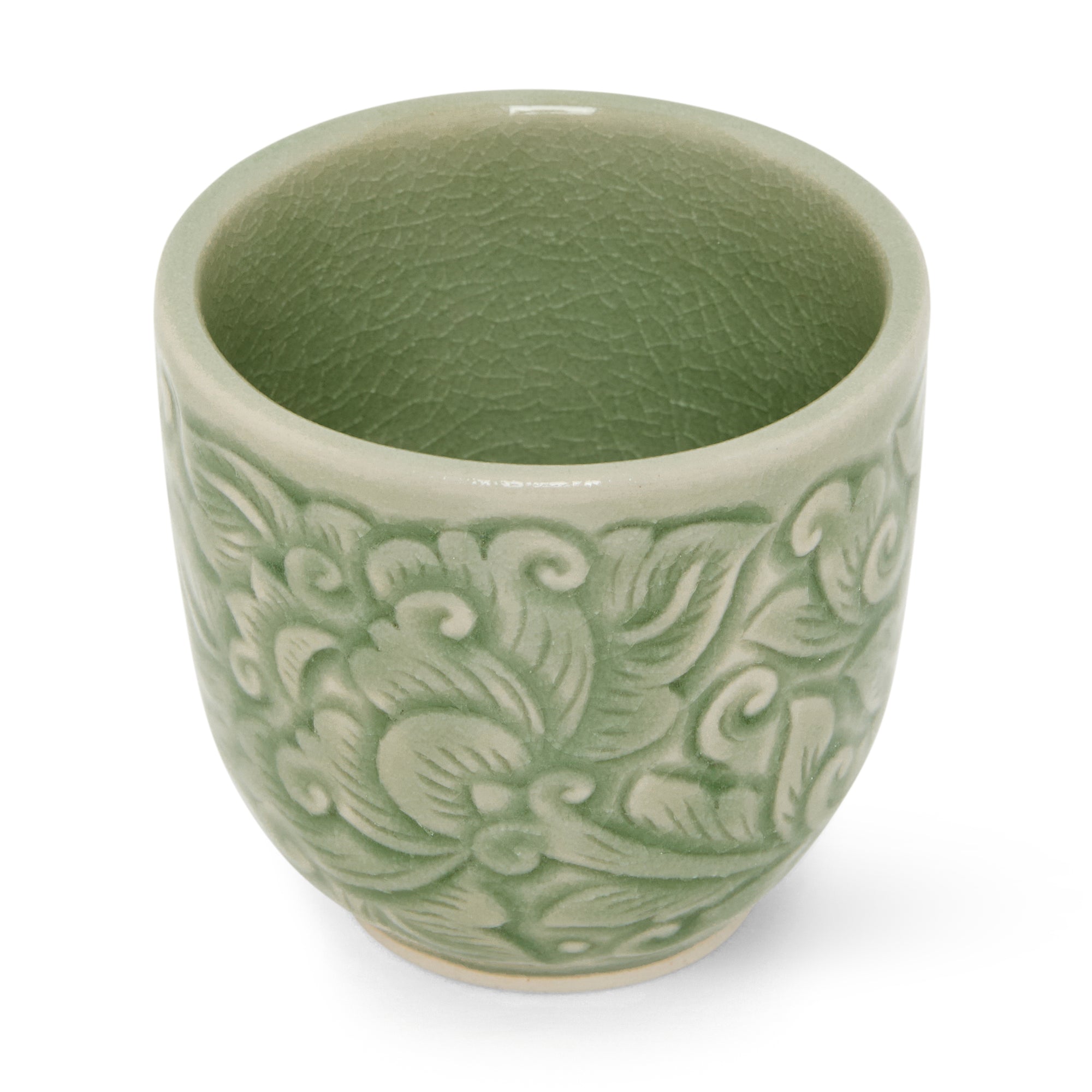 Celadon Cup Small Carved Pudtan - Baan Celadon