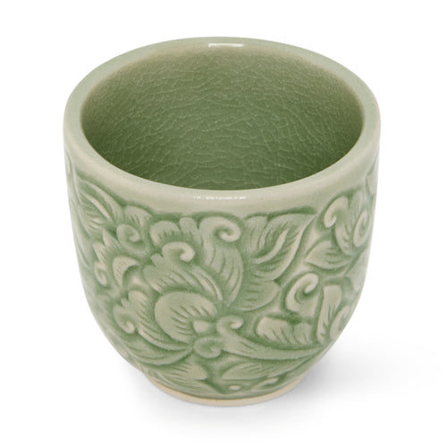Celadon Cup Small Carved Pudtan - Baan Celadon