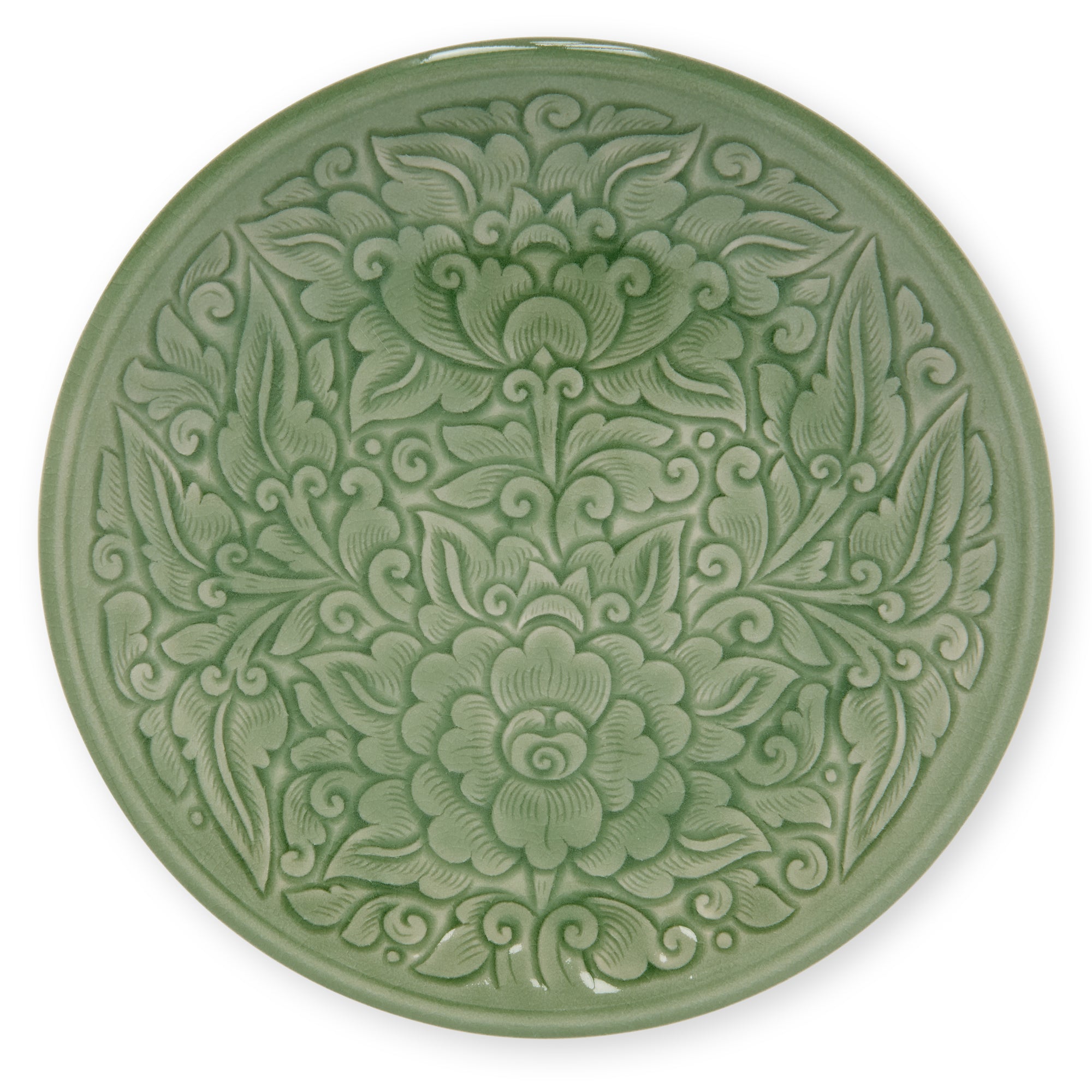 Celadon Plate Large Carved Pudtan - Baan Celadon