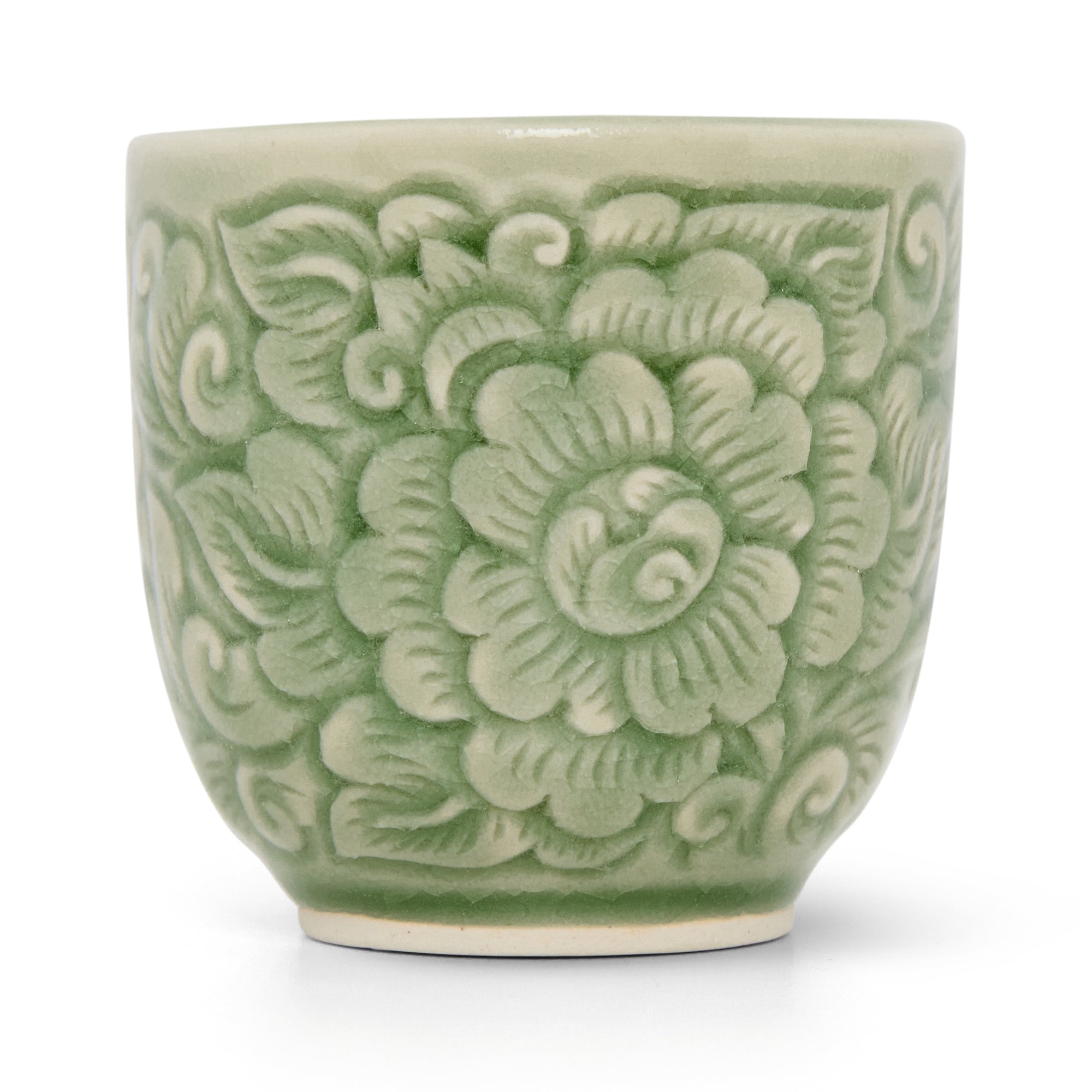 Celadon Cup Small Carved Pudtan - Baan Celadon