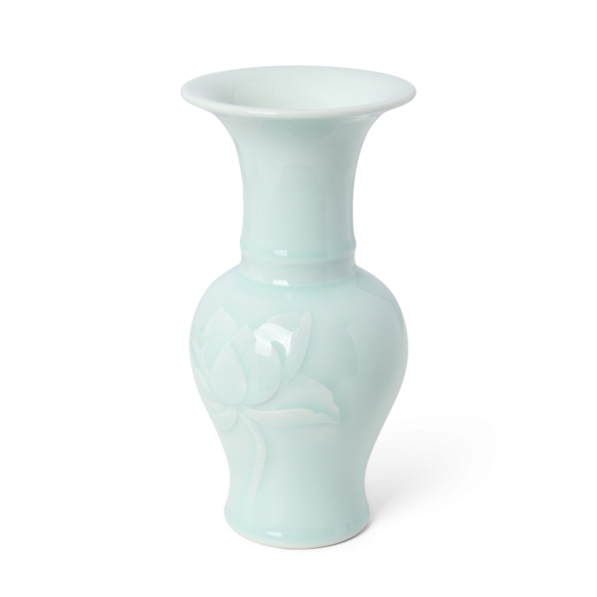 Floral Celadon Flared Trumpet Vase