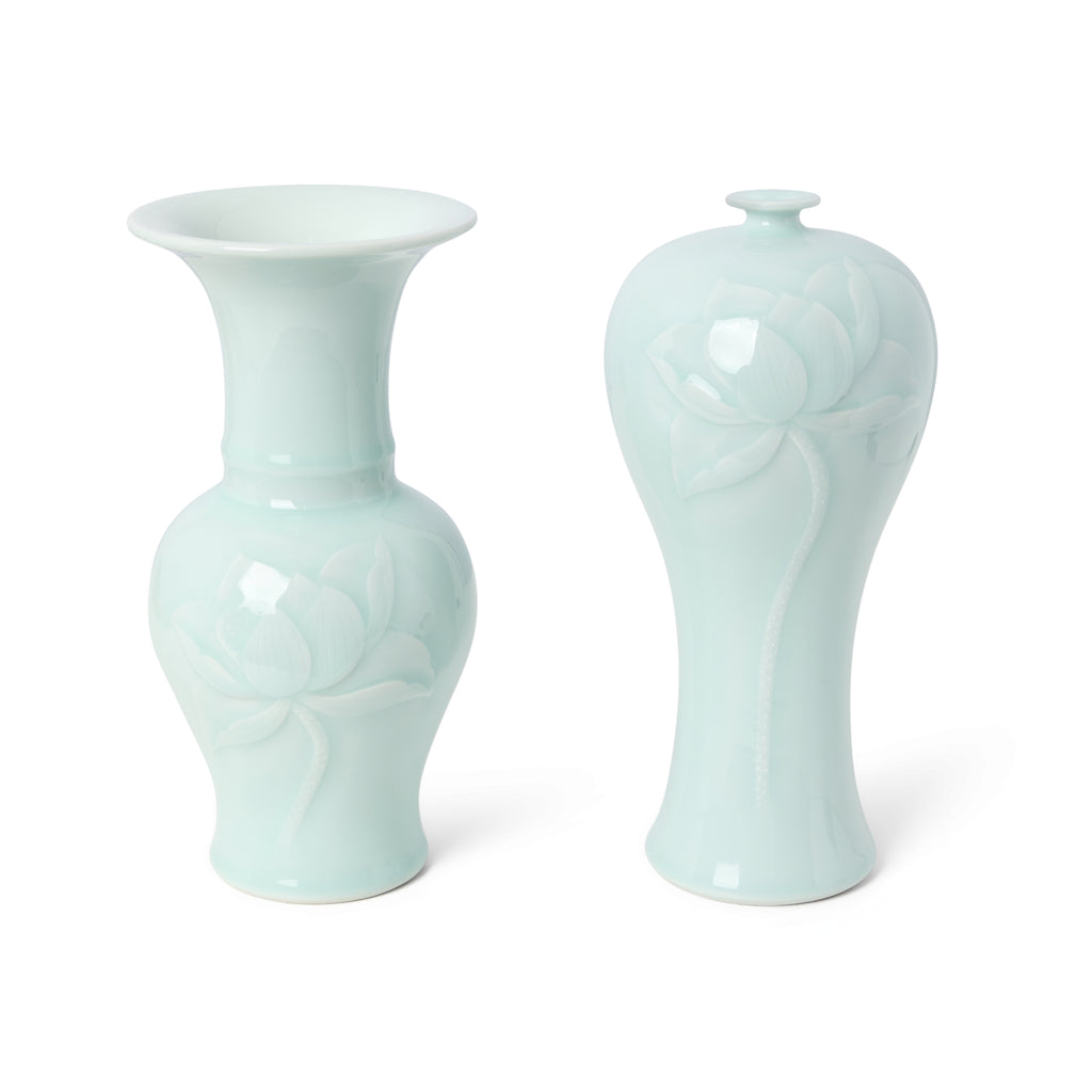 Floral Celadon Tapered Statement Vase