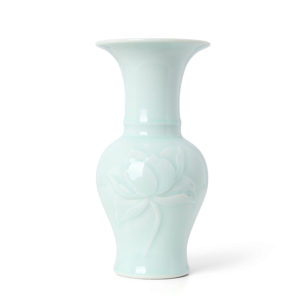 Floral Celadon Flared Trumpet Vase