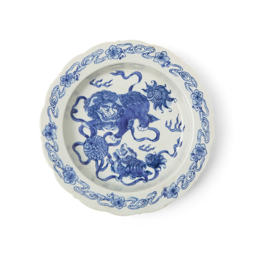 Blue and White Lion Motif Plate